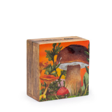 Petite boîte carrée émaillée 10 x 10 x 4,2 cm - Motif champignon marron