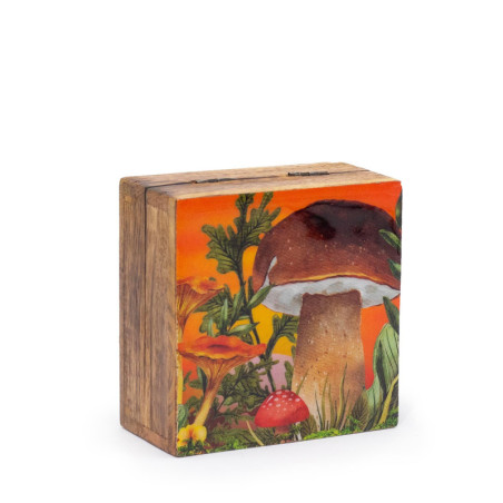 Petite boîte carrée émaillée 10 x 10 x 4,2 cm - Motif champignon marron