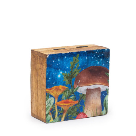 Petite boîte carrée émaillée 10 x 10 x 4,2 cm - Motif champignon bleu sarcelle