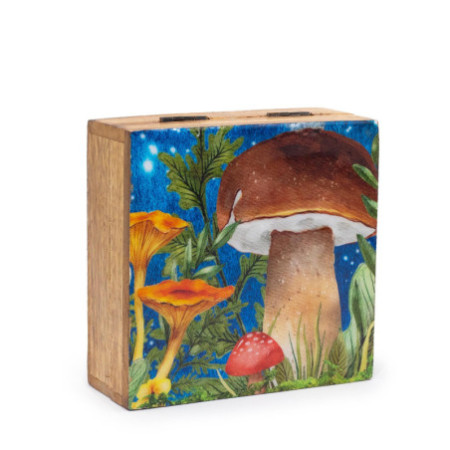 Boîte carrée moyenne 13,5 x 13,5 x 6 cm - Motif champignon bleu sarcelle