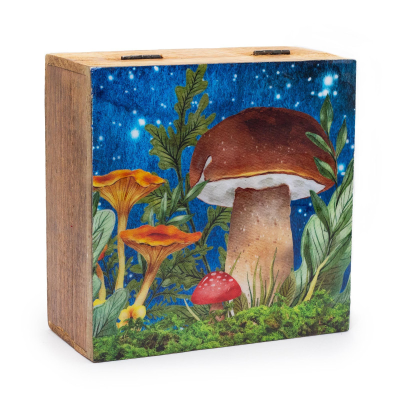 Grande boîte carrée 15 x 17,5 x 8 cm - Motif champignon bleu sarcelle