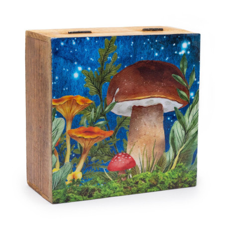 Grande boîte carrée 15 x 17,5 x 8 cm - Motif champignon bleu sarcelle