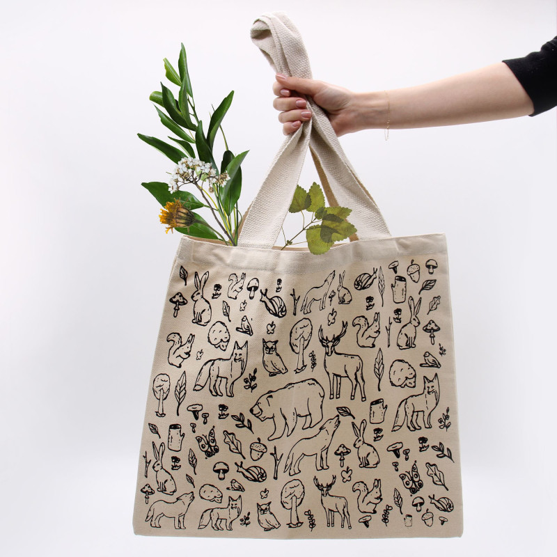 Grand sac de courses en coton - 38 x 42 cm - Forest Life - 283 g