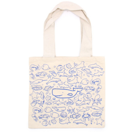 Grand sac de courses en coton - 38 x 42 cm - Vie marine - 283 g