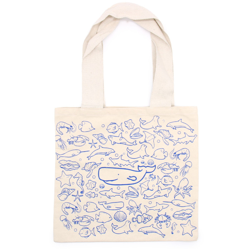 Grand sac de courses en coton - 38 x 42 cm - Vie marine - 283 g