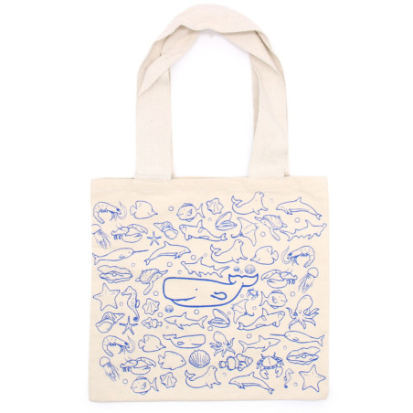 Grand sac de courses en coton - 38 x 42 cm - Vie marine - 283 g