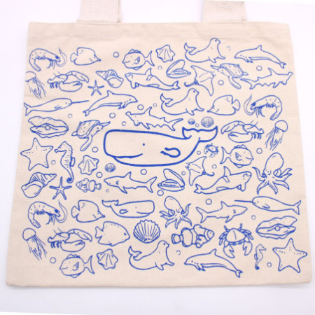 Grand sac de courses en coton - 38 x 42 cm - Vie marine - 283 g