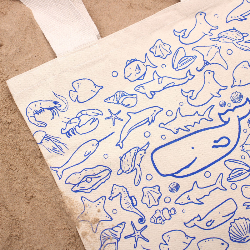 Grand sac de courses en coton - 38 x 42 cm - Vie marine - 283 g