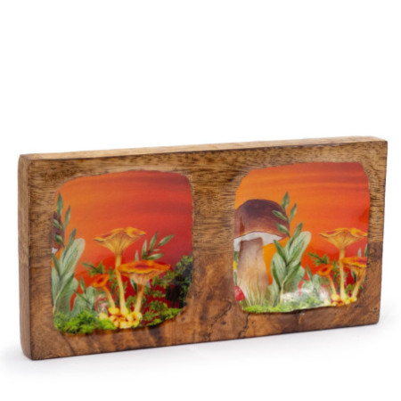 Plateau à bibelots double 20 x 10 x 2,5 cm - Motif champignon marron