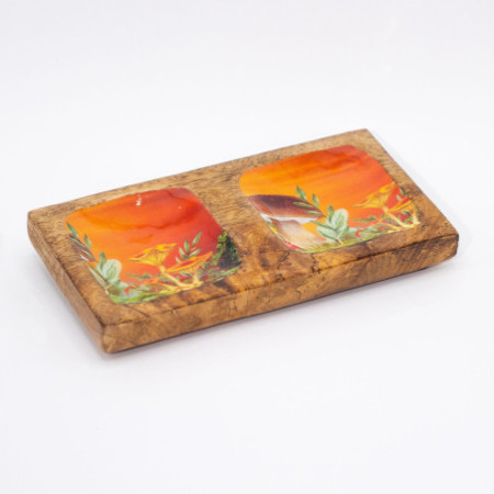 Plateau à bibelots double 20 x 10 x 2,5 cm - Motif champignon marron