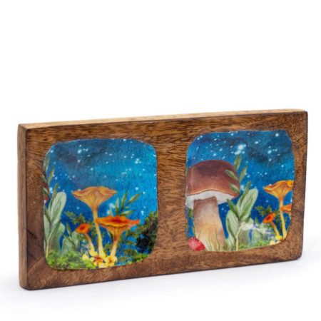 Plateau à bibelots double 20 x 10 x 2,5 cm - Motif champignon bleu sarcelle