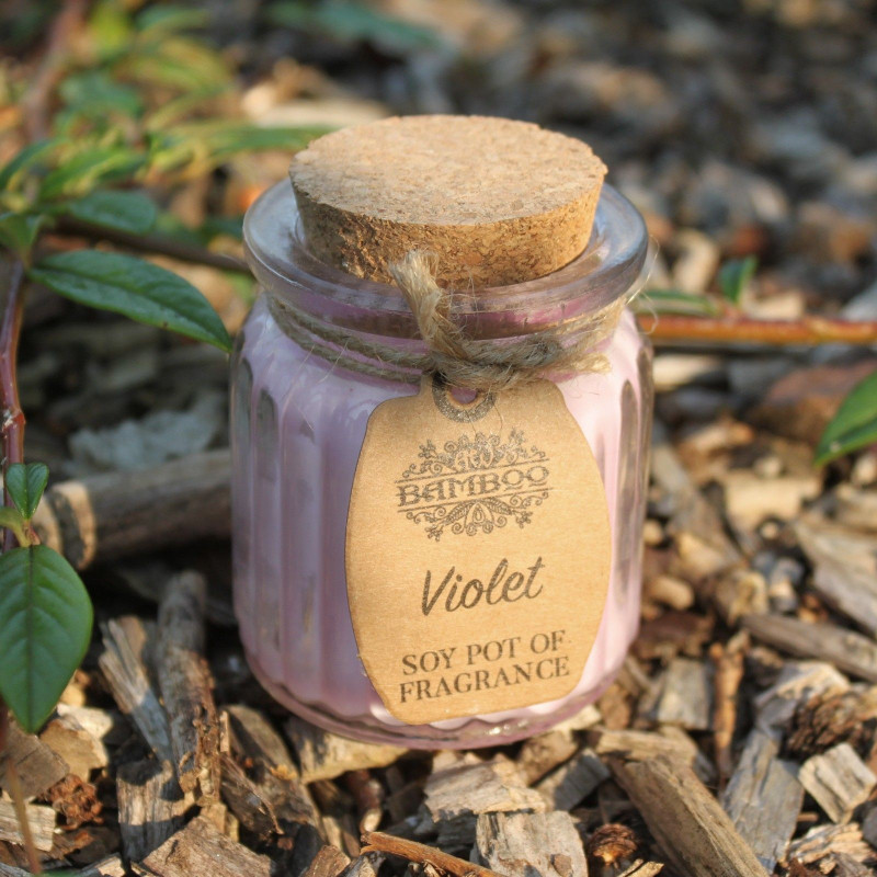 Bougies parfumées au soja violet en pot