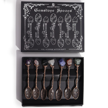 Ensemble de 7 cuillères de sorcière en bronze et cristal