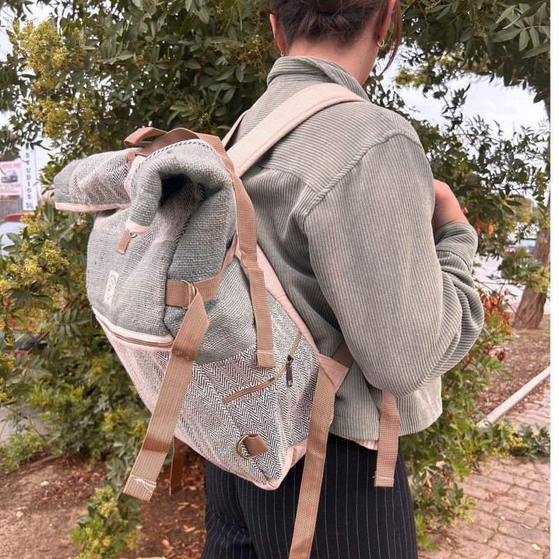 Sac à dos de randonnée à roulettes en chanvre - Sauge