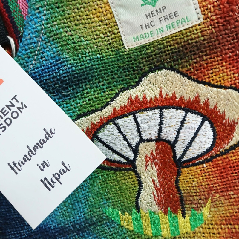 Sac de fête brodé en chanvre avec champignons - Champignons orange