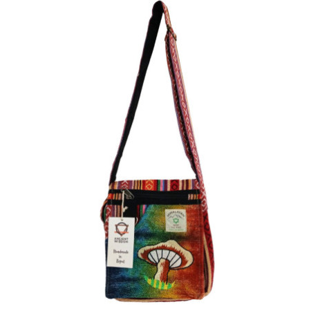 Sac de fête brodé en chanvre avec champignons - Champignons orange