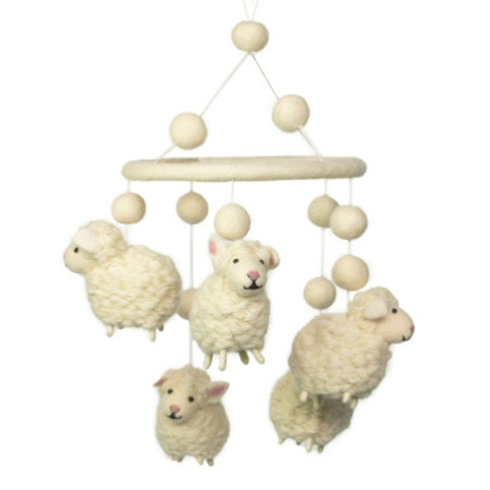 Mobile en feutre fait main - Mouton blanc