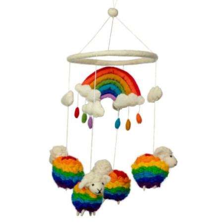 Mobile en feutre fait main - Mouton arc-en-ciel