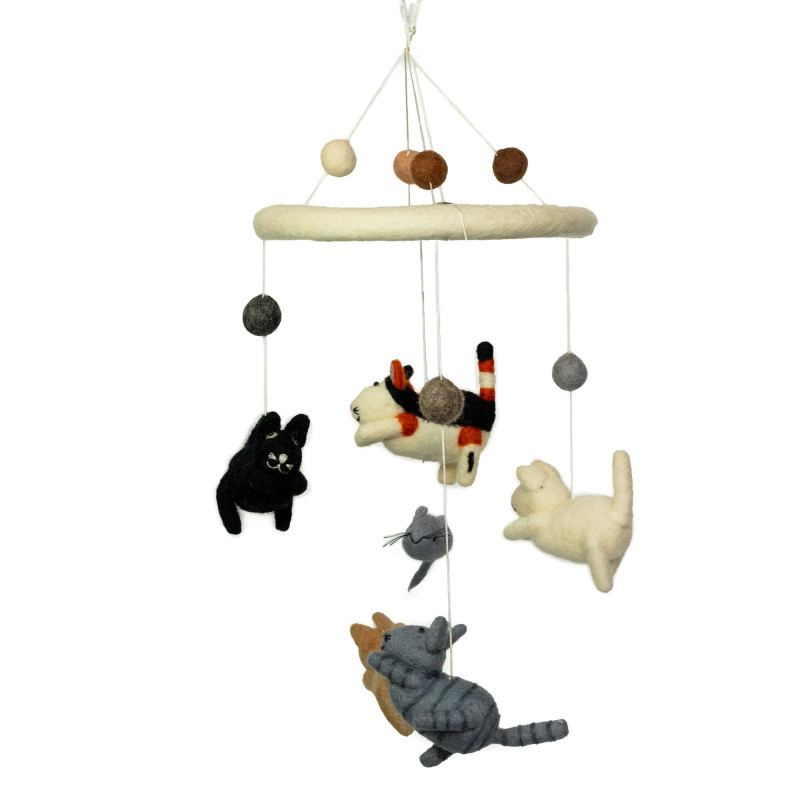 Mobile en feutre fait main - Chat et souris