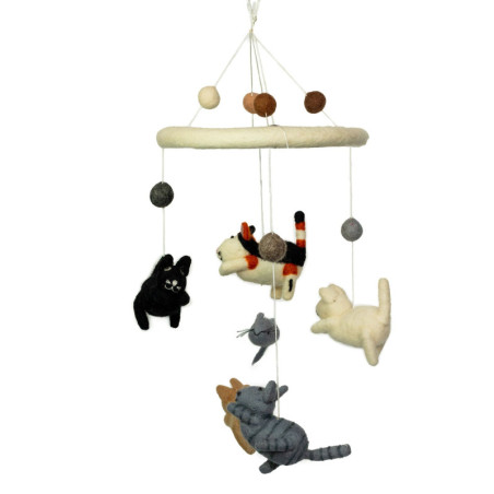 Mobile en feutre fait main - Chat et souris