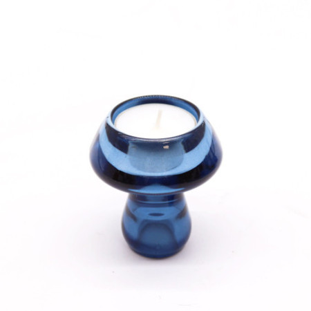 Lot de 2 photophores/bougies chauffe-plats à motif champignon - Bleu roi