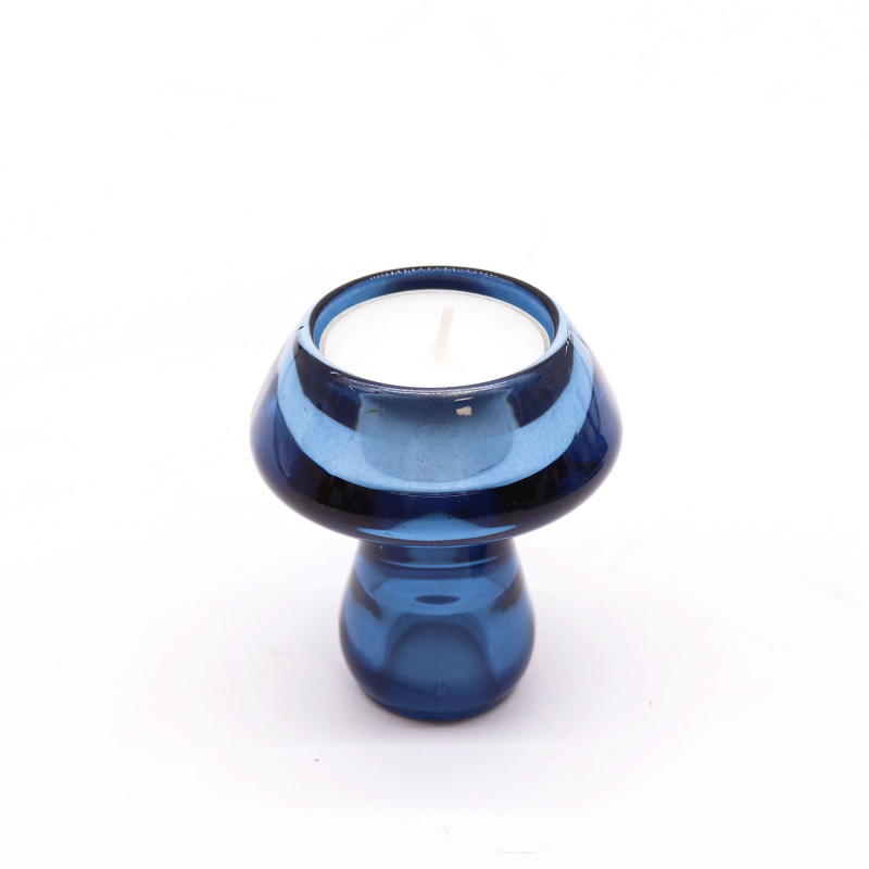 Lot de 2 photophores/bougies chauffe-plats à motif champignon - Bleu roi