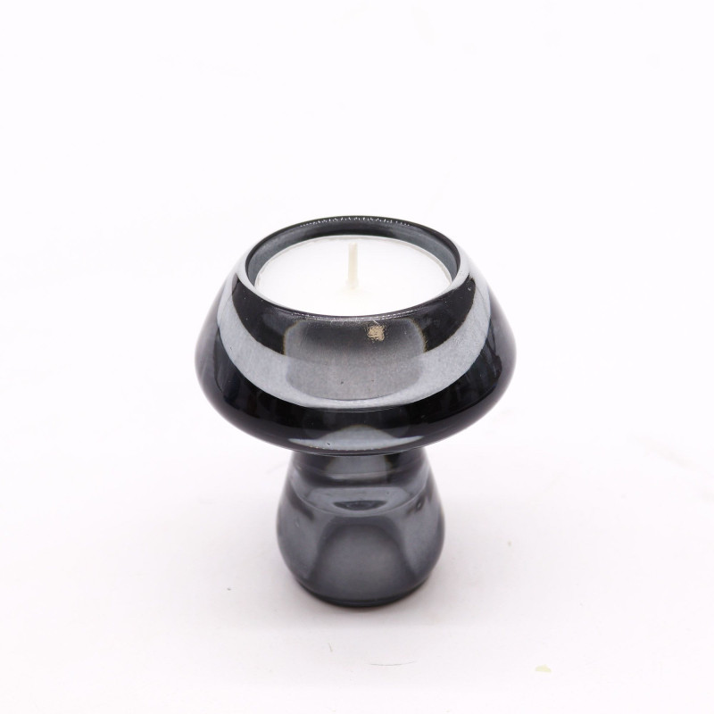 Lot de 2 photophores/bougies chauffe-plat à motif champignon - Gris nuit