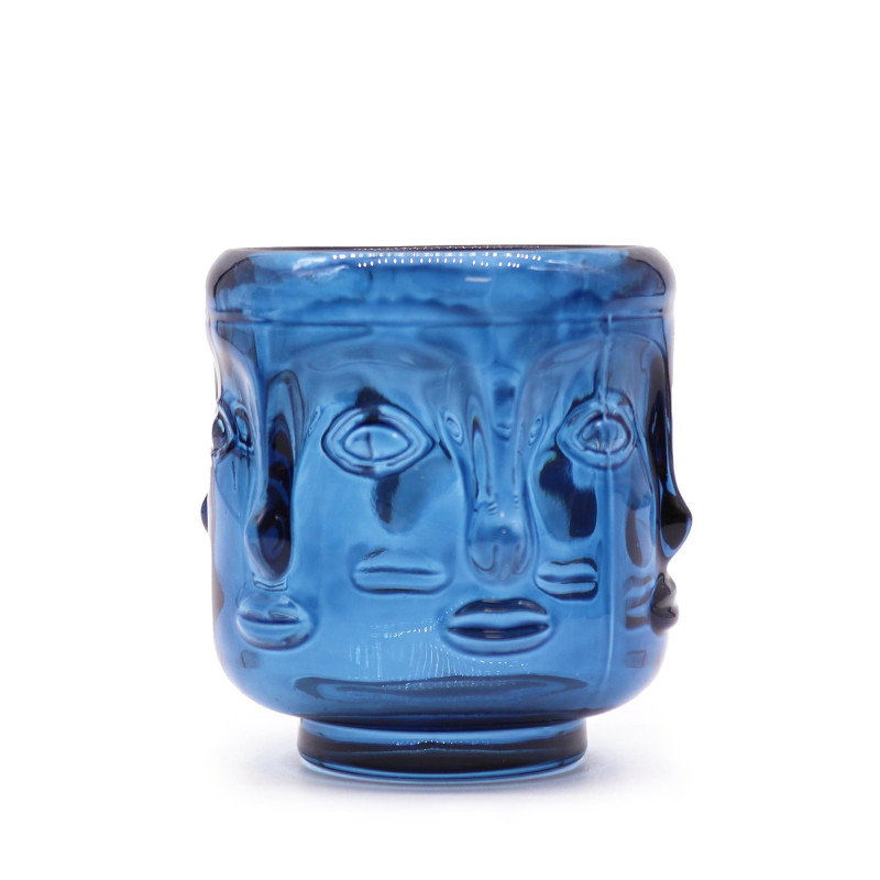 Lot de 2 photophores visages de Bouddha - Bleu roi