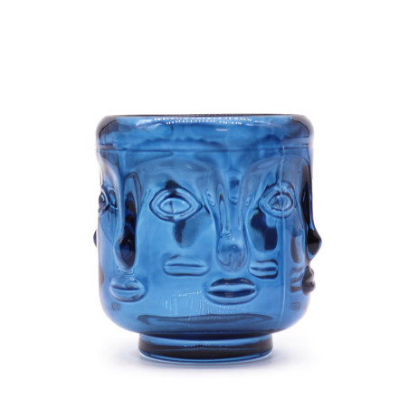 Lot de 2 photophores visages de Bouddha - Bleu roi