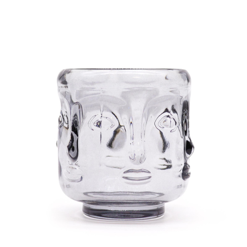 Lot de 2 photophores visages de Bouddha - Gris nuit