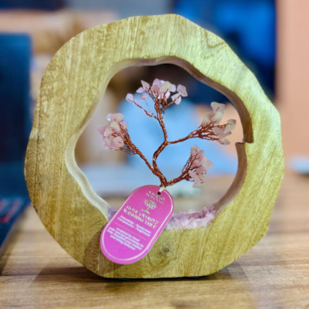 Jardin d'arbres à pierres précieuses - Bague en bois de manguier - Quartz rose - 60 éclats