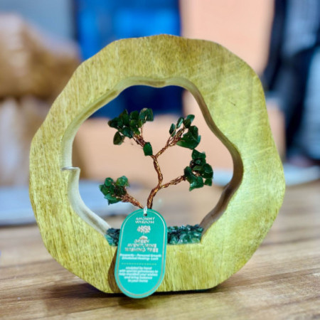 Jardin d'arbres à pierres précieuses - Bague en bois de manguier - Aventurine verte - 60 éclats