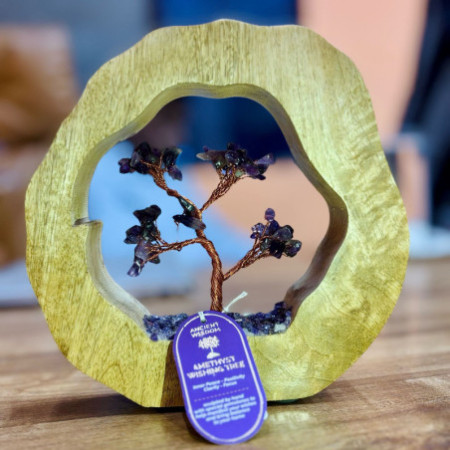 Jardin d'arbres à pierres précieuses - Bague en bois de manguier - Améthyste - 60 éclats
