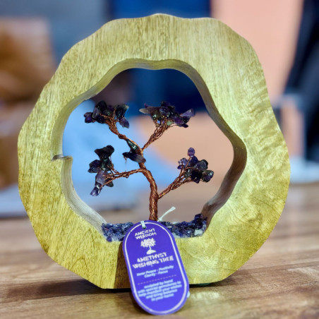 Jardin d'arbres à pierres précieuses - Bague en bois de manguier - Améthyste - 60 éclats