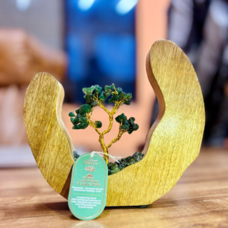 Jardin d'arbres à pierres précieuses - Bague ouverte en bois de manguier - Aventurine verte - 60 pierres précieuses