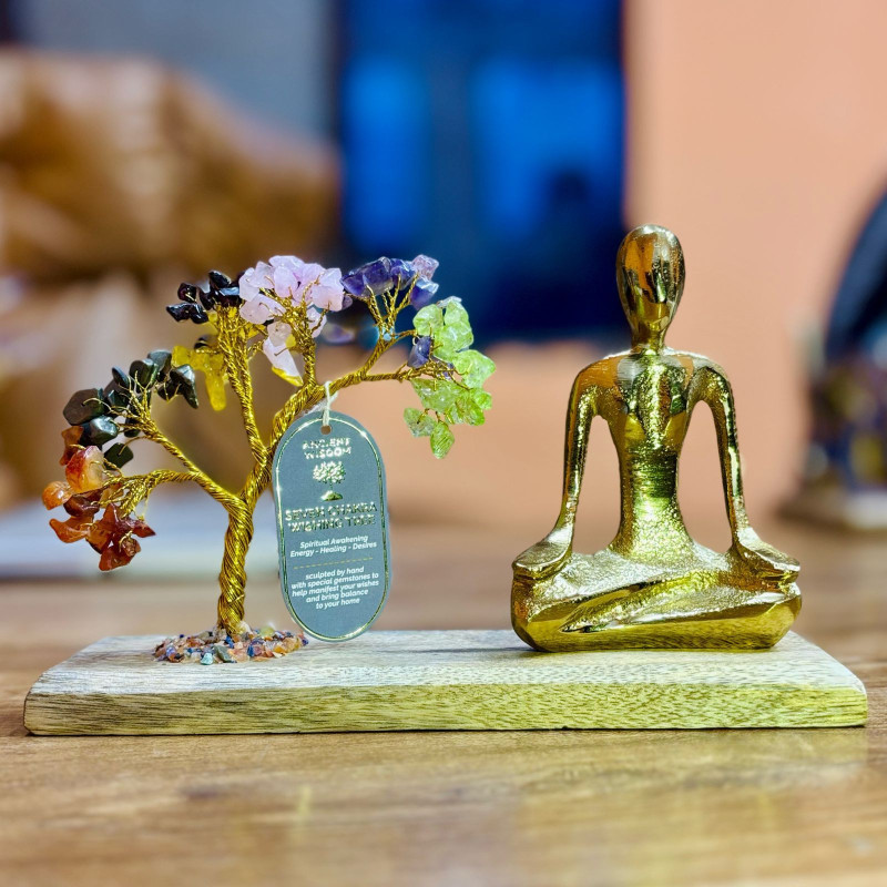 Jardin de yoga en pierres précieuses - Posture Mudra - Sept chakras - Arbre incliné - 100 pierres précieuses