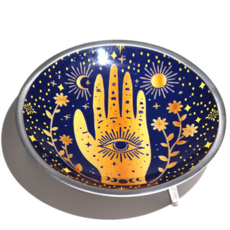 Assiette d'offrande émaillée à trois pieds - Hamsa bleu nuit