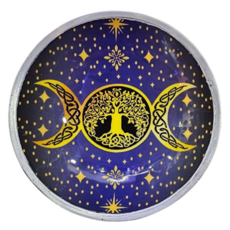 Assiette d'offrande émaillée à trois pattes - Triple lune violette