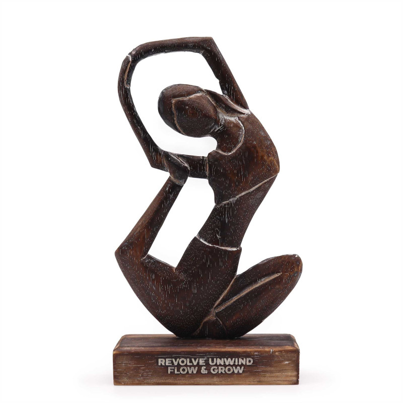 Yoga Lady en bois - Antique - Posture de rotation - « Tourner, se détendre, s'écouler et grandir »