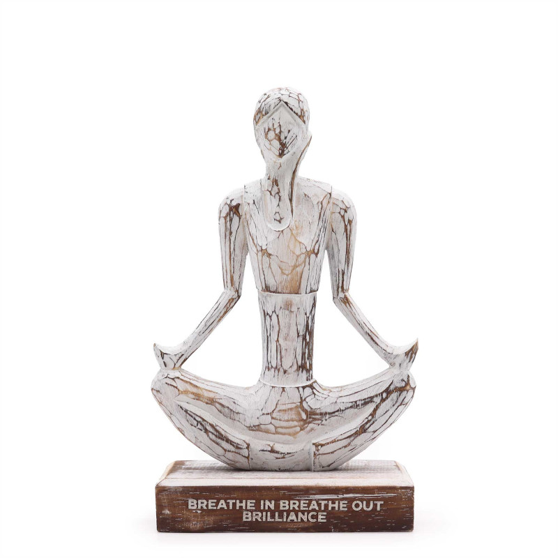 Dame de yoga en bois - Blanchiment - Pose facile - « Inspirez, expirez, brillance »