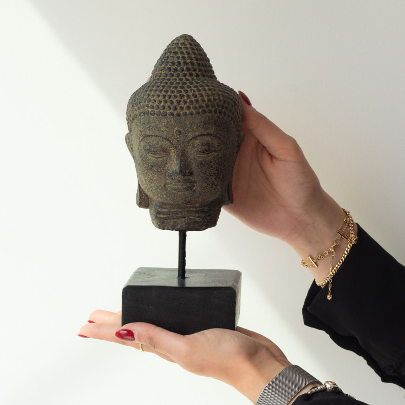 Tête de Bouddha immobile sur support - Gris