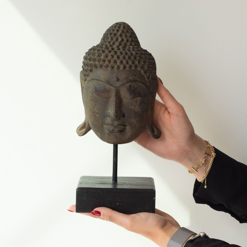 Grande tête de Bouddha de la Sérénité sur support - Gris