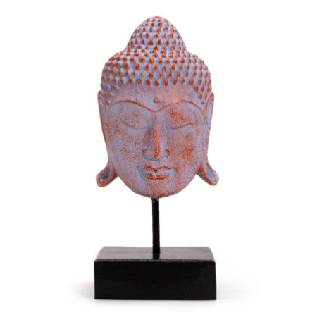 Grande tête de Bouddha de la Sérénité sur support - Cuivre bleu