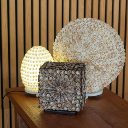 Lampe coquillage Boho - Coquillage ovale découpé - 15 cm