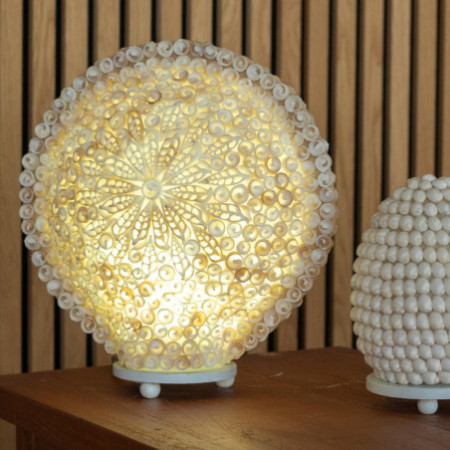 Lampe coquillage Boho - Coquillage Art Découpé Grand Rond - 30 cm