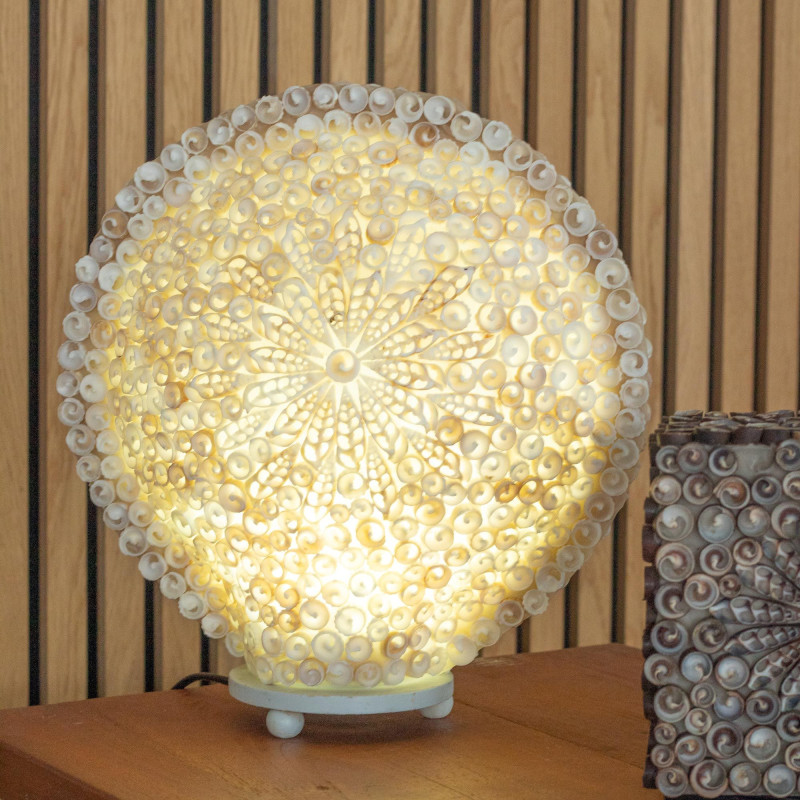 Lampe coquillage Boho - Coquillage Art Découpé Grand Rond - 30 cm