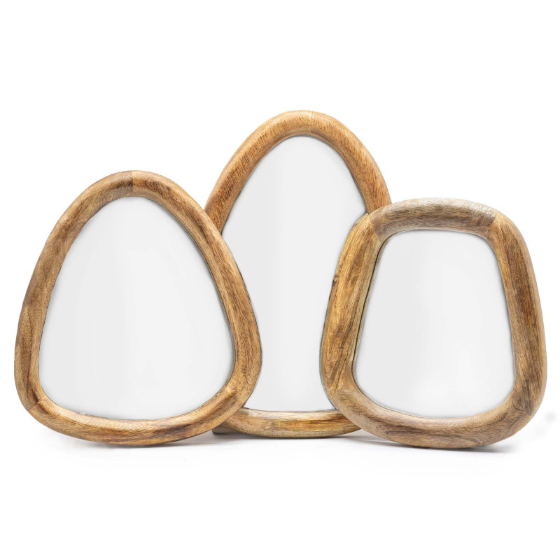Ensemble de 3 miroirs en forme de galet - Finition marron foncé