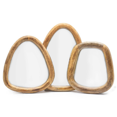 Ensemble de 3 miroirs en forme de galet - Finition marron foncé