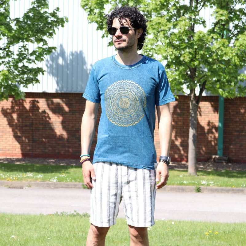 Petit t-shirt délavé à la pierre - Mandala - Bleu