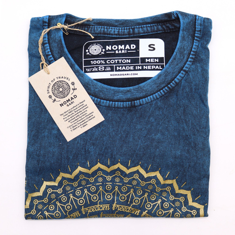 Petit t-shirt délavé à la pierre - Mandala - Bleu